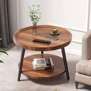 Stylish & Practical Round Wooden Coffee Table with Shelf