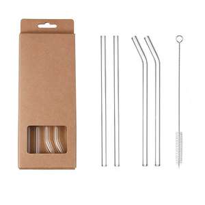 Products: 4-Pack Durable Reusable Glass Straws with Cleaning Brush