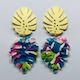 Golden & Blue Tortoiseshell Monstera Drop Earrings
