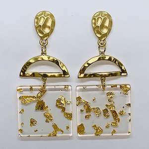 Jewellery: Golden Deco Square Drop Earrings