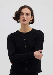 Iris & Wool Heart Cable Cardi Black