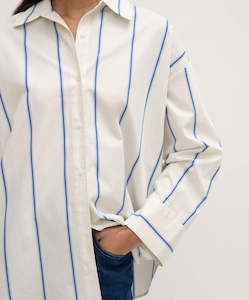Assembly Label: Assembly Label Addie Poplin Stripe Long Sleeve Shirt White/Ultramarine