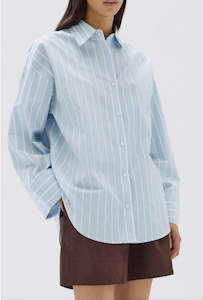 Assembly Label Addie Poplin Stripe Long Sleeve Shirt Sora/White