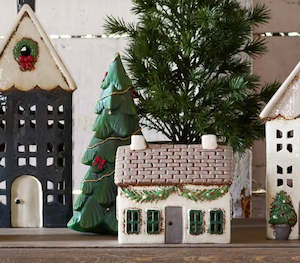 French Country Collections Christmas Tea Light Cottage with Swag