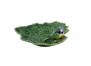 Bordallo Pinheiro - Geranium single leaf with blue bird