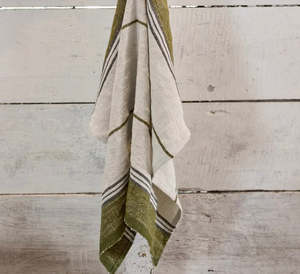 French Country Collections: French Country Green Selvedge Stripe Linen Teatowel