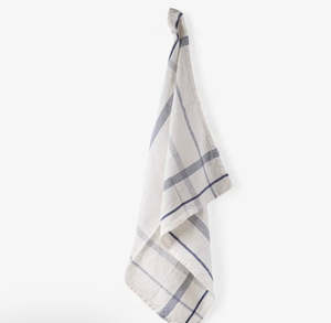 French Country Plaid Cotton Teatowel - Marine Blue