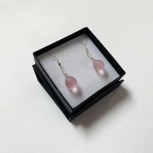 Earrings: Wearing Glass Sea Drops Pale Frosted Rose