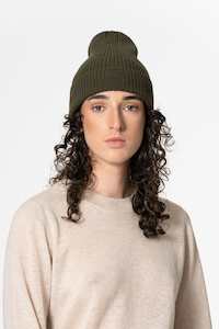 Dinadi Merino Handknit Rib Hat Olive Green