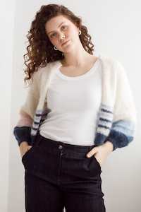 Flock Kate Cardi Creme Blue  3 Tone Stripes