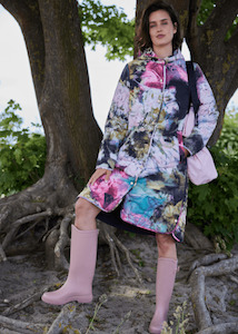 Ilse Jacobsen Long Quilt Coat Artistic Flower Print