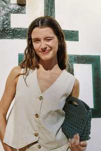 Indi Cold: Indi & Cold Pinstripe Twill Vest Crudo