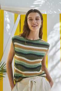 Indi Cold: Indi & Cold Crochet Knit Vest Khaki