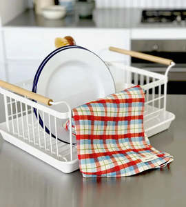 Gifts: Father Rabbit Tea Towel | Cherry & Blue Tartan