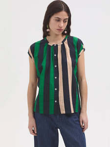 Nice Things Multistripe Print Mao Shirt