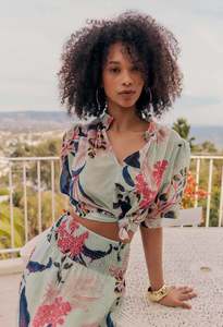 Once Was Oleander Cotton Silk Blouse in Oasis Flora