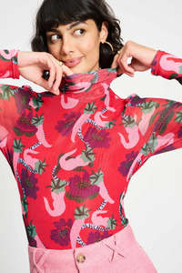 Pom Amsterdam Turtleneck Picnic Delight Mesh Top