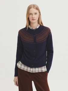 Nice Things Greca Wool Jacquard Jacket Navy