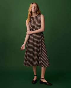Kowtow Tank Swing Dress Brown Stripe