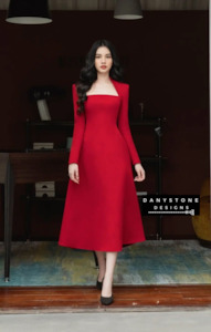 Party Wear: Long Sleeve Flared Dress - Available in White, Red, and Black