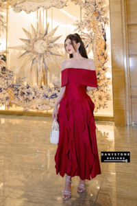 Glamorous Off-Shoulder Ruffled Skirt Dress - Available in Red, White, Black, and Nude