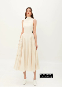 Party Wear: Twirl-Ready High-Neck Dress  - Ivory