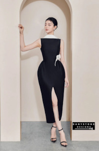 Party Wear: Garden Gala Black Dress with White Accents