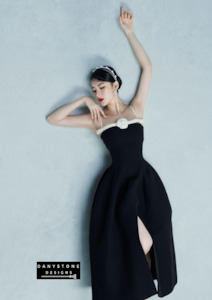 Party Wear: Chic Floral 2-Strap Flared Dress - Black and White