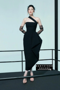Party Wear: Sophisticated One-Shoulder Tube Dress - Black and White