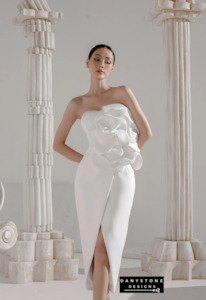 Wedding Dress: Snow white Floral Pleated Bodycon Dress with Bust