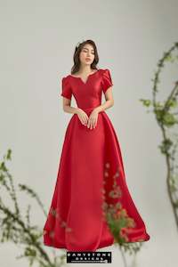 Enchanting Red Tafeta Dress with Fairy Wings Sleeves