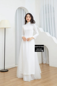 Wedding Dress: Elegant Pearl White Silk Bridal Ao Dai | Danystone Designs
