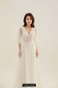 Lace Wedding Dress with Heart Collar and Fairy Petals