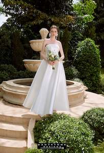 Tafta Strapless Dress with Pearl Mesh Trim