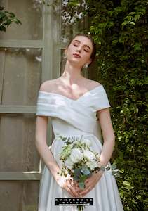 A Line Wedding Dresses: Cross-Breasted Dress with Pleated Bow at the Back