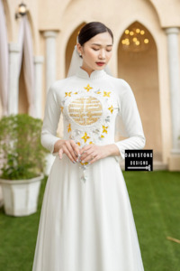 Sheath Wedding Dresses: Elegant Red Silk Bridal Gown with Gold Leaf Beading | Danystone Designs