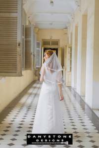 A-Form Satin Wedding Dress with Heart Neckline and Lace Trim