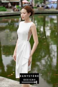 Short Boat Neck Dress with Pleated Waist