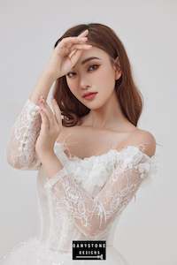 Elegant Off-the-Shoulder Wedding Dress with Lace and 3D Flowers