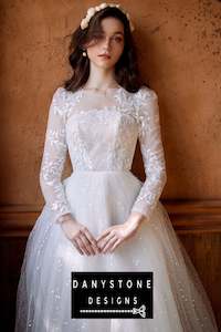 Cinderella Puffy Wedding Dress with Leaf Motifs and 3D Flowers