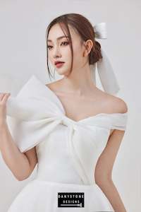 Elegant Wedding Dresses: Elegant Off-Shoulder Wedding Dress with Large Bow Detail, Satin silk chiffon