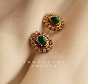 Handcrafted Studs Using Emerald Green Stones And Rhinestones.