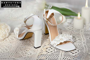 White Pearl Flower Wedding Sandals Danystone Designs