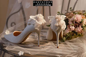 Designer Shoes: White Wedding Shoes with Butterfly Wings, 10cm Heel