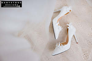 White Lace Wedding Shoes with Butterfly Decor, 7cm or 9cm Heel