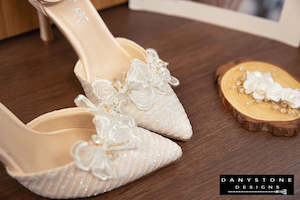 Nude or White Bridal Shoes with Chiffon Butterfly Wings, 9cm