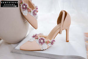 Designer Shoes: Nude Floral Lace Wedding Shoes, 9cm