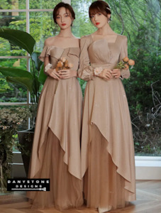 Chic Khaki Bridesmaid Dress - Elegant Irregular Hem Formal Gown