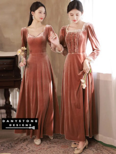 Timeless Dusty Rose Velvet Formal Gown - Bridesmaid & Party Ready