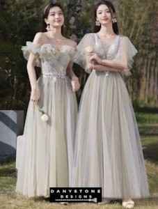 Bridesmaid Collection: Elegant Green Tulle Boho Party/Bridesmaid Maxi Dress